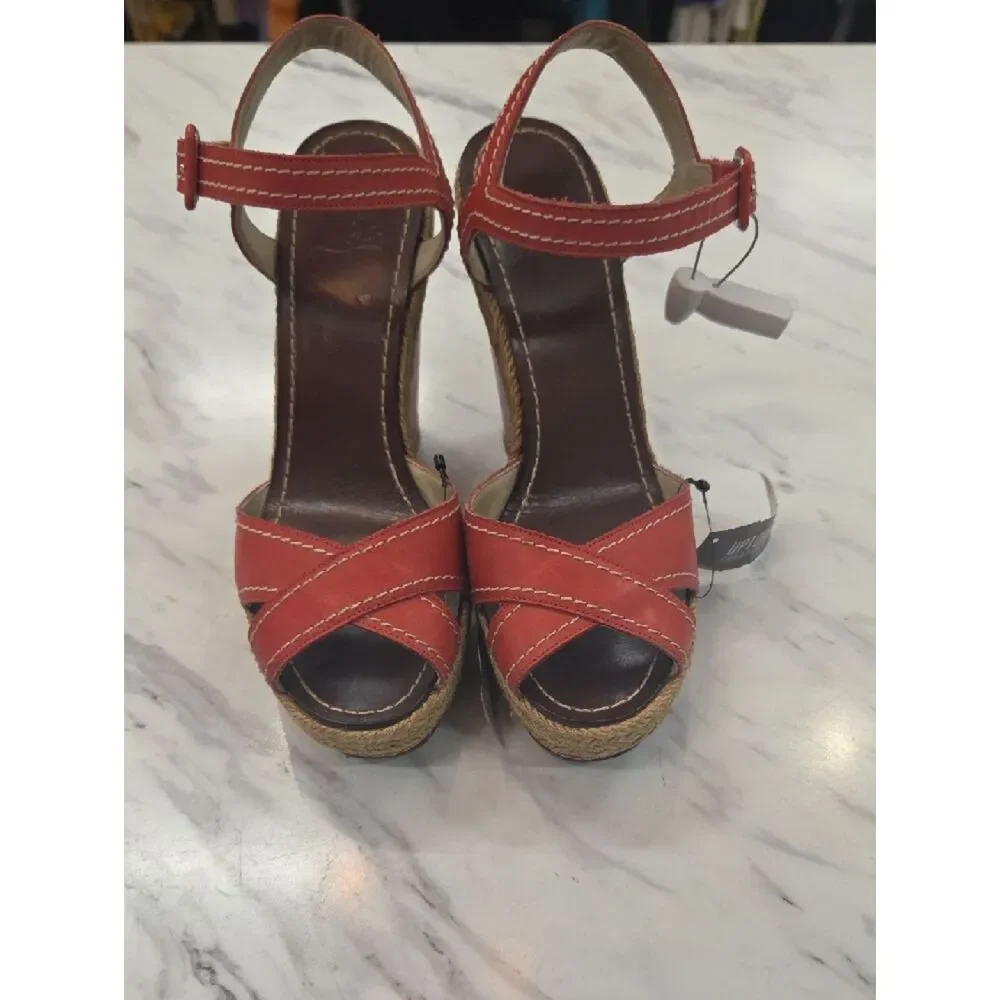Christian Louboutin Red Leather Espadrille Wedge Sandals